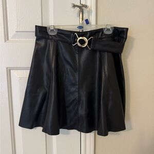 Elegant Black Fake Leather Skirt with Belt